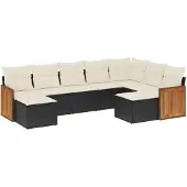 vidaXL 9-tlg. Garten-Sofagarnitur mit Kissen Schwarz Poly Rattan