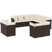 vidaXL 11-tlg. Garten-Sofagarnitur mit Kissen Braun Poly Rattan