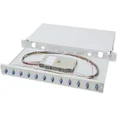 Digitus LWL Spleißbox, 1HE, bestückt, 12x LC DX, OS2, Grau, 483 mm, 280 mm, 44,5 mm, 243 mm, 433 mm