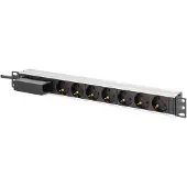 Digitus Aluminium Steckdosenleiste, 7-fach mit Leitungsschutzschalter, 1U, Horizontal/Vertikal, ABS Synthetik, Aluminium, Schwarz, Silber, Schwarz, 7 AC-Ausgänge