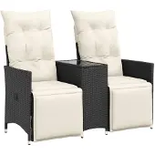 vidaXL Gartensofa 2-Sitzer Verstellbar mit Tisch Schwarz Poly Rattan