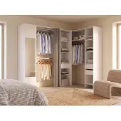 Vente-unique Eckkleiderschrank mit Vorhang & 1 Tür - Mit Spiegel - B 231 cm - Weiß & Grau - BERTRAND