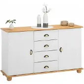 Idimex Sideboard COLMAR, Flur Kommode Sideboard im Landhausstil mit 4 Schubkasten und 2 Türen, Kiefer massiv, weiß/braun lackiert