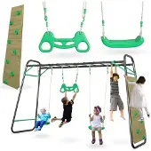 HyperMotion Spielplatz Garten Stahl 2 Sitze Leiter Kletterwand Max 200kg 368x112x222cm