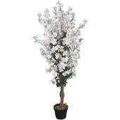 Decovego Kunstpflanze Kirschbaum, Kunstbaum im Topf, mit Echtholzstamm, Höhe 120 cm