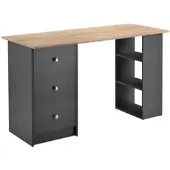En.casa Schreibtisch 120x50x72cm Bürotisch mit Schubladen Dunkelgrau/Holz Ablage Regal PC Tisch []