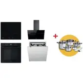 Whirlpool Backofen OMK58CU1SB + Induktionskochfeld WSQ7360NE + Dunstabzugshaube WHVP62FLTSK + Geschirrspüler WIC3C26F