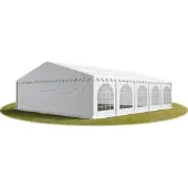 TOOLPORT Festzelt Partyzelt 8x10 m schwer entflammbar PREMIUM, hochwertige PVC Plane 750 N in weiß 100% wasserdicht mit Bodenrahmen