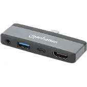 Manhattan 190404, Kabelgebunden, USB 3.2 Gen 2 (3.1 Gen 2) Type-C, 100 W, 3,5 mm, Grau, 10 Gbit/s