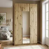 Masseno Drehtürenschrank THALIA 148/250/58cm 3-türig mit Spiegel Eiche Artisan