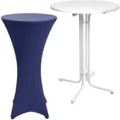 Beautissu STEHTISCH Sylt Ø 70cm Weiß mit Stella Stehtischhusse Ø 70cm Blau
