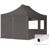 TOOLPORT 3x4,5m Stahl Faltpavillon, inkl. 4 Seitenteile, dunkelgrau