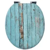 SINOBATH WC-Sitz mit Shabby-Chic Holzoptik in Türkisblau