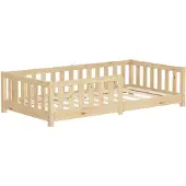 ML-Design Kinderbett 80x160 cm Natur Bodenbett für Kinder mit Lattenrost und Rausfallschutz Jugendbett aus massivem Kiefernholz Bettgestell Babybett