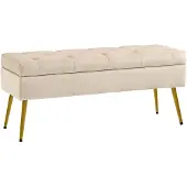 HOMCOM TRUHENBANK mit Samtoptik für Flur Metall Beige