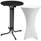 Beautissu Bellini Stehtisch ø 70cm Schwarz mit Stella Stehtischhusse ø 70cm Weiß