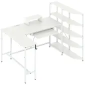Costway Schreibtisch L-Form mit Ladestation & Bücherregal Weiß
