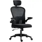 Vinsetto Ergonomischer Bürostuhl 4D-Lendenstütze klappbare Armlehnen Mesh verstellbare Kopfstütze Schwarz