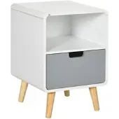 HOMCOM Nachttisch mit Schublade Offenem Fach Weiß 40 x 38 x 58 cm