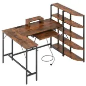 Costway Schreibtisch L-Form mit Monitorständer Braun