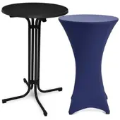 Beautissu Bellini Stehtisch ø 80cm Schwarz mit Stella Stehtischhusse ø 80cm Blau