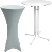 Beautissu STEHTISCH Sylt Ø 80cm Weiß mit Stella Stehtischhusse Ø 80cm Silber