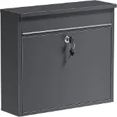 Wiltec Briefkasten V13 schwarz 360x115x320mm Schloss Klappe Postkasten Stahl