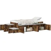 vidaXL Aufbewahrungsbettgestell Geräucherte Eiche 80 cm Holzwerkstoff