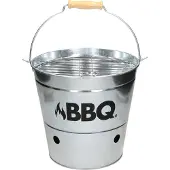 ECD-Germany Grilleimer Ø 25cm mit Grillrost und Tragegriff, Eimergrill aus Edelstahl in Silber, Minigrill mit Belüftung, Campinggrill Holzkohlegrill BBQ Grill Picknickgrill Grillkübel Feuerkübel