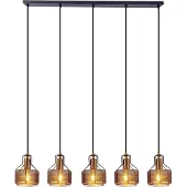 Näve Pendelleuchte - 5er Pendelleuchte "FORO" L: 96cm schwarz/golden, Hängelampe im Industrial Style, ausMetall in schwarz, 120 cm hoch, Maße 96 x 13,5 cm, E27-Fassung