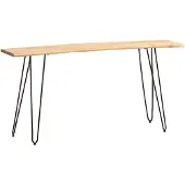 Wohnling Schreibtisch 150x36x75 cm Akazie Massivholz / Metall Computertisch Baumkante Homeoffice Bürotisch Massiv mit Haarnadelbeinen in Schwarz