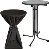 Beautissu STEHTISCH Sylt Ø 70cm Grau mit Premium Stehtischhusse Ø 70cm Schwarz