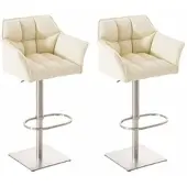 CLP 2er Set Barhocker Damaso Kunstleder drehbar und höhenverstellbar | Farbe creme Gestell Farbe edelstahl