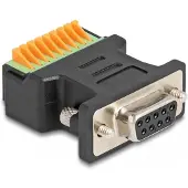 DeLOCK D-Sub 9 Buchse zu Terminalblock Adapter mit Drucktaster, D-Sub 9 pin, 9 pin terminal block, Schwarz