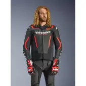Alpinestars GP Force V2 Motorrad Lederjacke, schwarz/neon-rot, 54