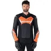 Alpinestars Faster V3 Motorrad Lederjacke, schwarz/neon-rot, 58