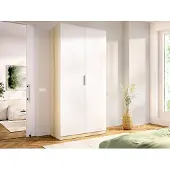 Vente-unique Kleiderschrank 2-türig – B91 cm – Weiß und helles Naturholz - KALONY