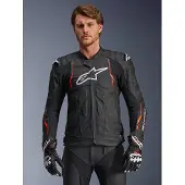 Alpinestars Dusk Airflow perforierte Motorrad Lederjacke, schwarz/neon-rot, 56