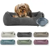 Rohrschneider Tierbett Cordstoff breit Gr. 1 taupe + faltbarer Reisenapf