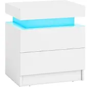 Costway Nachttisch LED mit 2 Schubladen 45 x 35 x 52cm Weiß