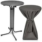 Beautissu Bellini Stehtisch ø 80cm Grau mit Premium Stehtischhusse ø 80cm Anthrazit