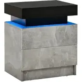Costway Nachttisch LED mit 2 Schubladen 45 x 35 x 52cm Grau