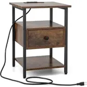 Costway Nachttisch mit Ladestation & Schublade 40 x 40 x 55 cm