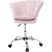 ML-Design Bürostuhl aus Samt Hellrosa Schminktisch Stuhl mit Muschel-Rückenlehne, Drehstuhl mit Rollen, Schreibtischstuhl höhenverstellbar Drehhocker