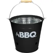 ECD-Germany Grilleimer Ø 25cm mit Grillrost und Tragegriff, Eimergrill aus Edelstahl in matt schwarz, Minigrill mit Belüftung, Campinggrill Holzkohlegrill BBQ Grill Picknickgrill Grillkübel Feuerkübel