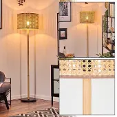 Hofstein Varoni Stehlampe aus Holz/Metall und Schirm aus Rattan/Wienergeflecht