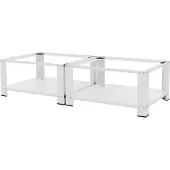 ML-Design Doppel Waschmaschinen Untergestell mit 2 Ablagen, Weiß, 128x54 cm, bis 150kg, Stahl, Waschmaschinensockel, Doppeluntergestell Doppelpodest