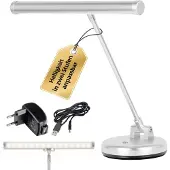 Showlite PL-1-SL-KW LED Klavierleuchte - Klavierlampe mit 15 LEDs - kaltweißes Licht in 2 Stufen - 36 cm Höhe - Betrieb per USB, Netzstrom oder Batterie - silber matt