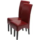 Mendler 2er-Set Esszimmerstuhl Küchenstuhl Stuhl Crotone, LEDER rot, dunkle Beine