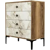 Dmora Kommode Aether, Mehrzweckkommode, Schlafzimmerkommode, Schrank mit Schubladen, 76x40h91 cm, Nussbaum und Weißer Marmor